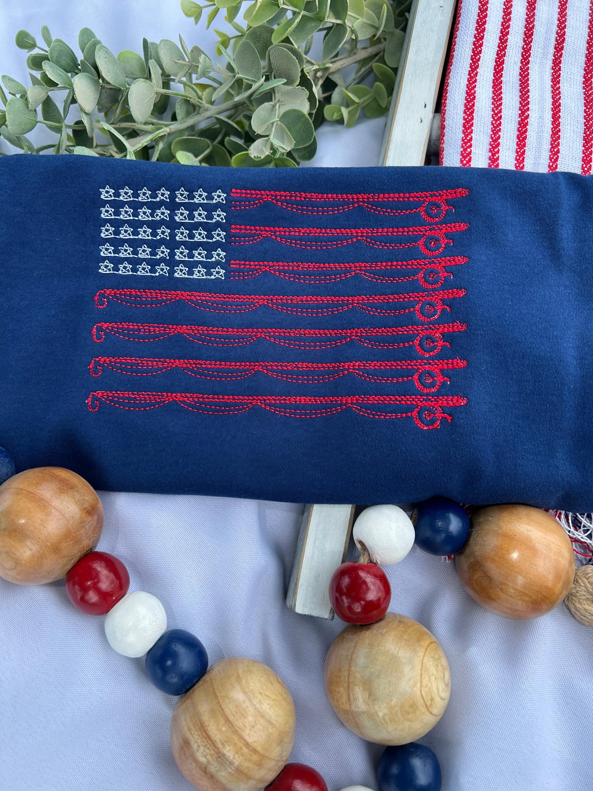 Fishing flag patriotic boy embroidered t-shirt