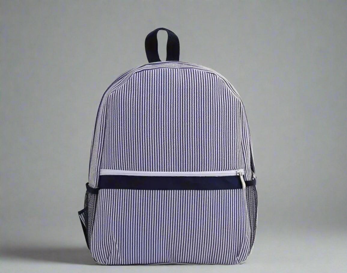 Navy Seersucker Backpack/Personalize It