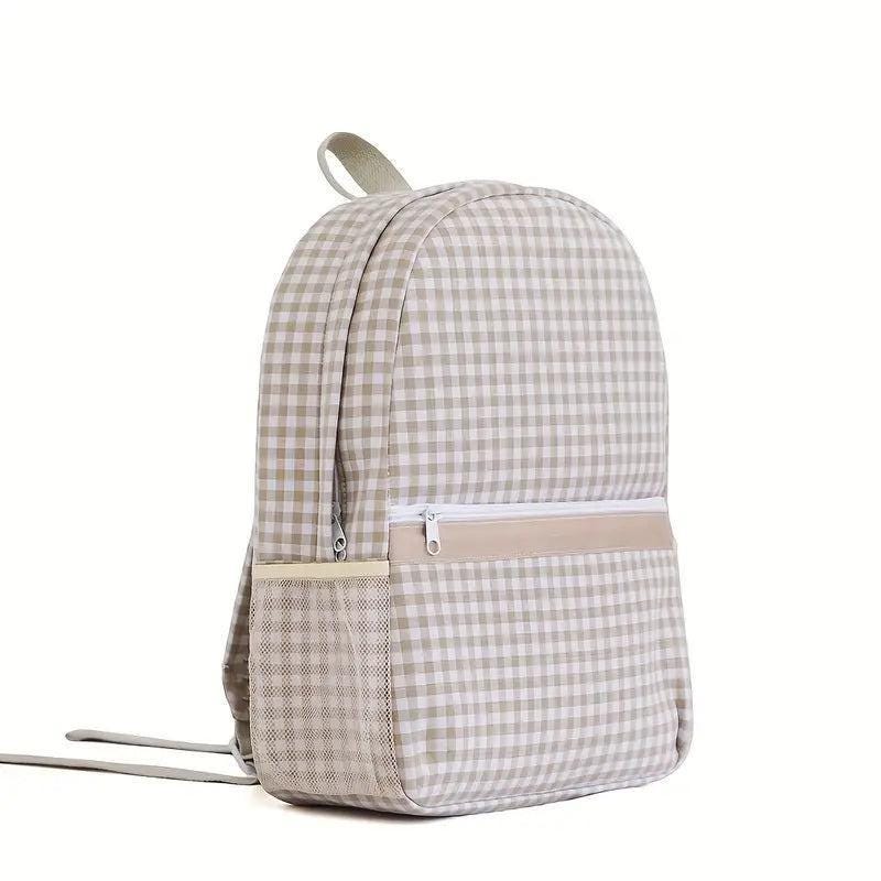 Khaki Gingham Backpack/Personalize It