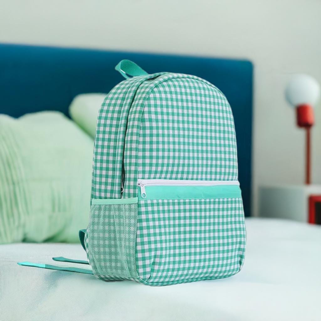 Green Gingham Backpack/Personalize it