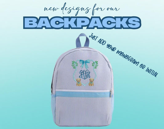 Aqua Seersucker Backpack/Personalize It