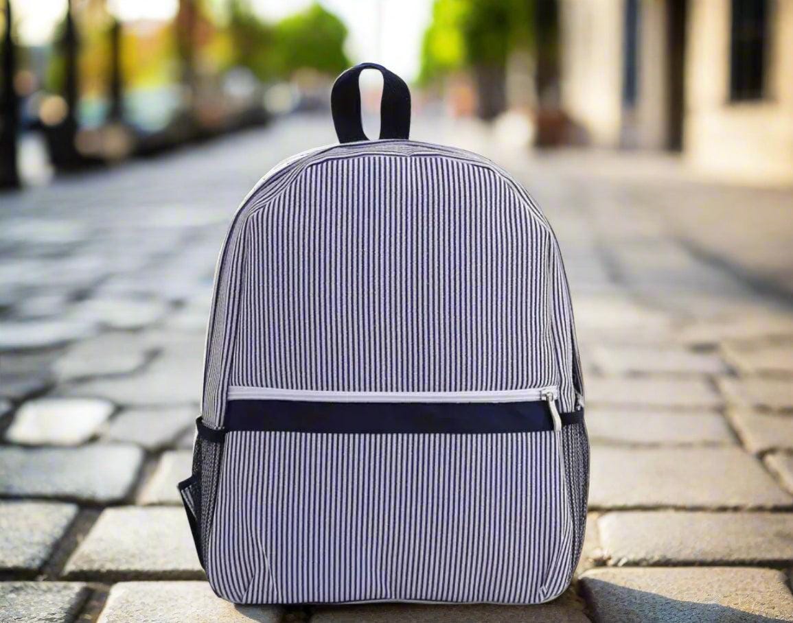 Navy Seersucker Backpack/Personalize It