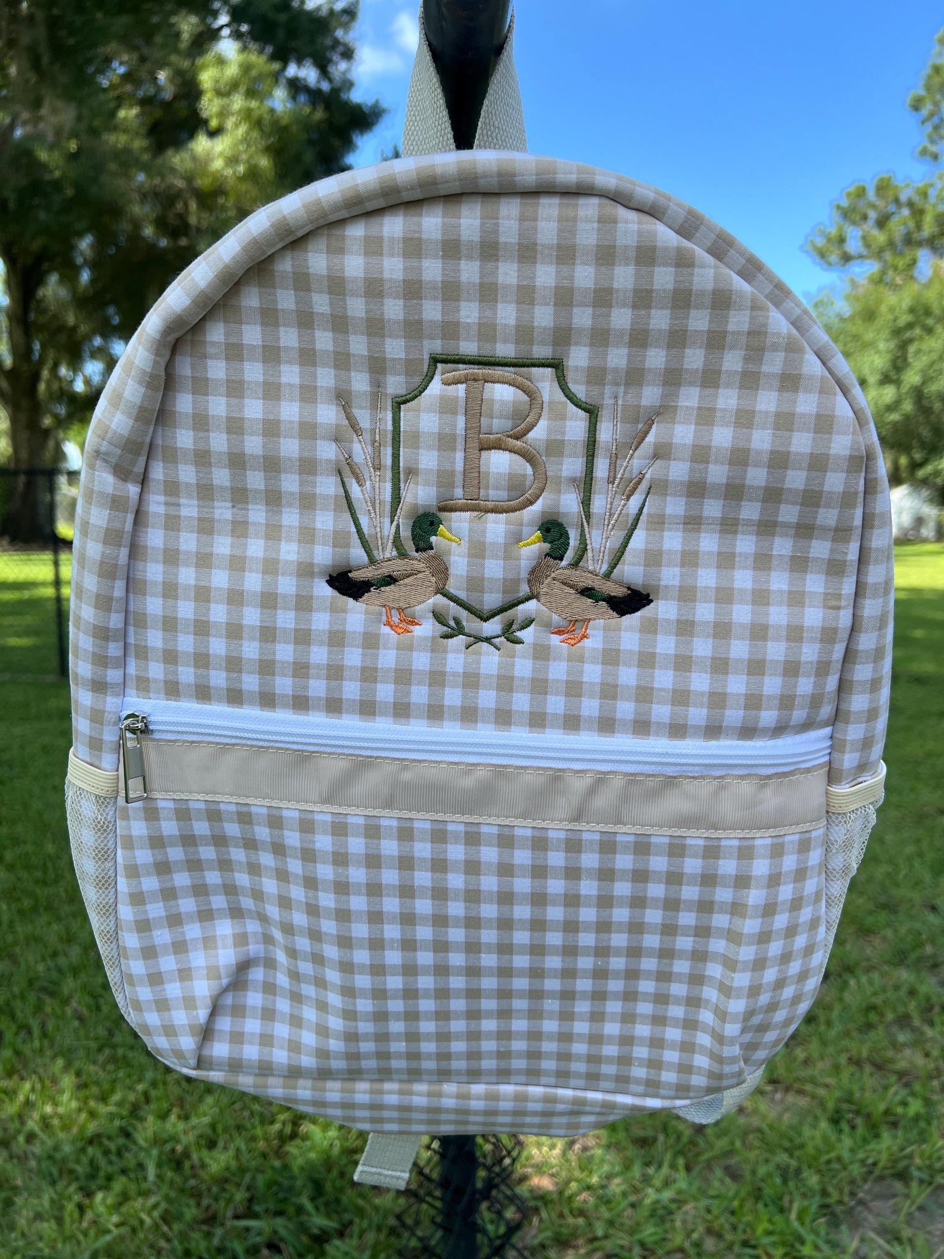 Khaki Gingham Backpack/Personalize It