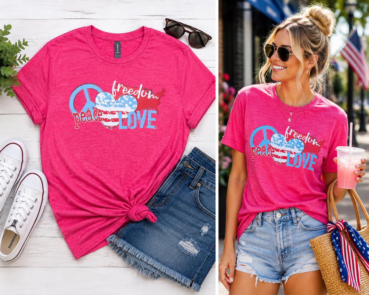 Freedom, Peace, Love Ladies T-Shirt