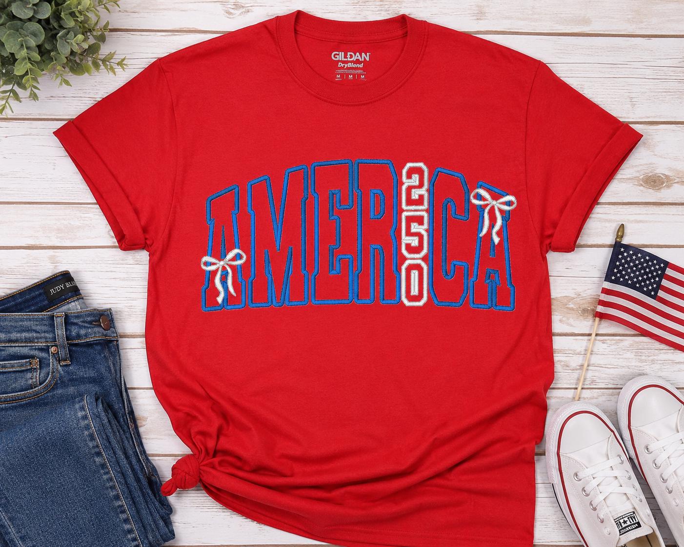 AMERICA 250 Celebration Embroidery Ladies Tee