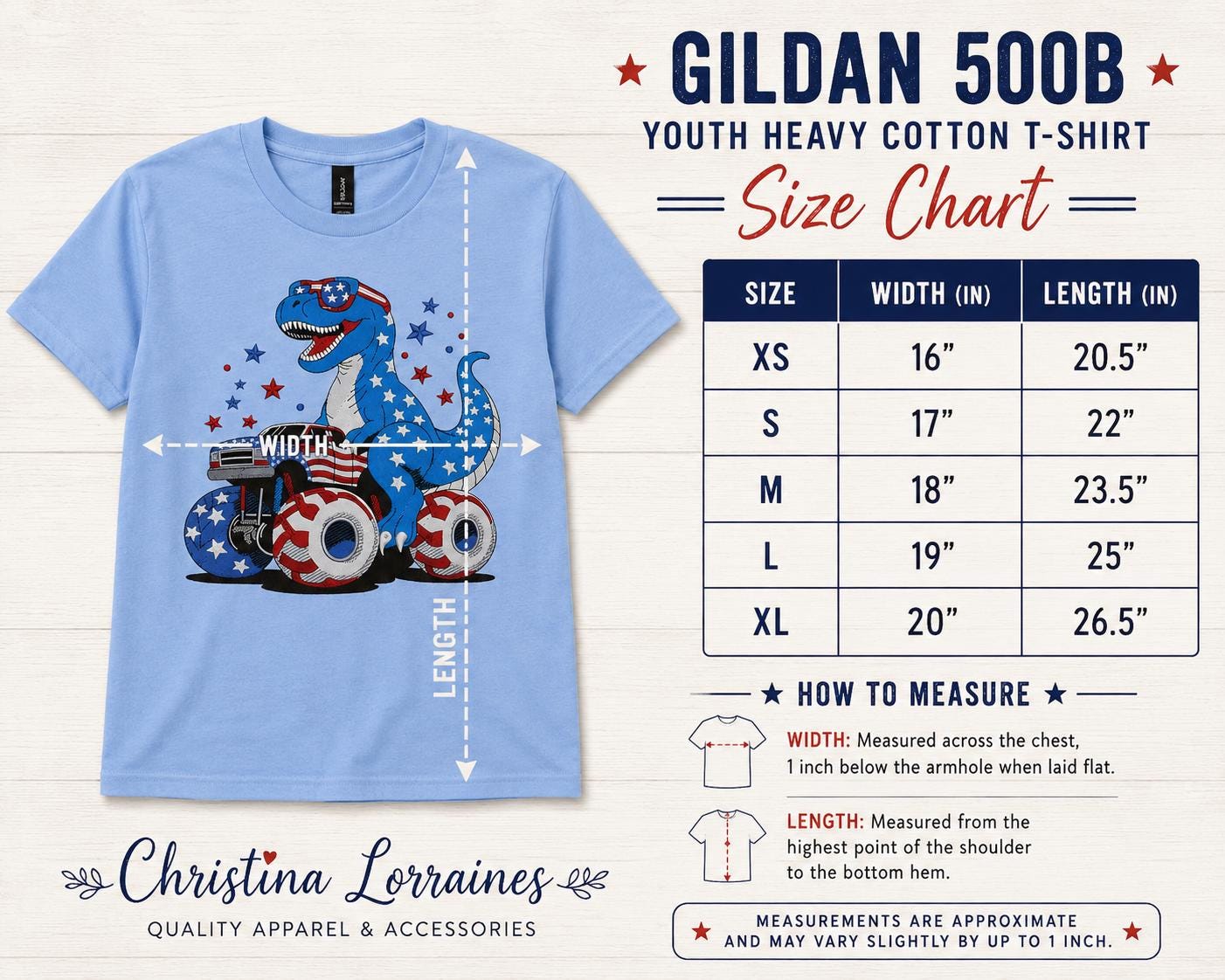 Patriotic Dino Monster Truck Youth T-Shirt