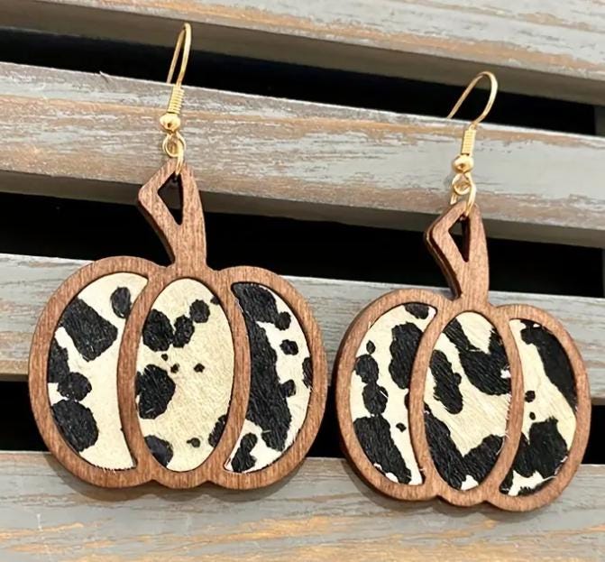 Wood Pumpkin Dangle Earrings