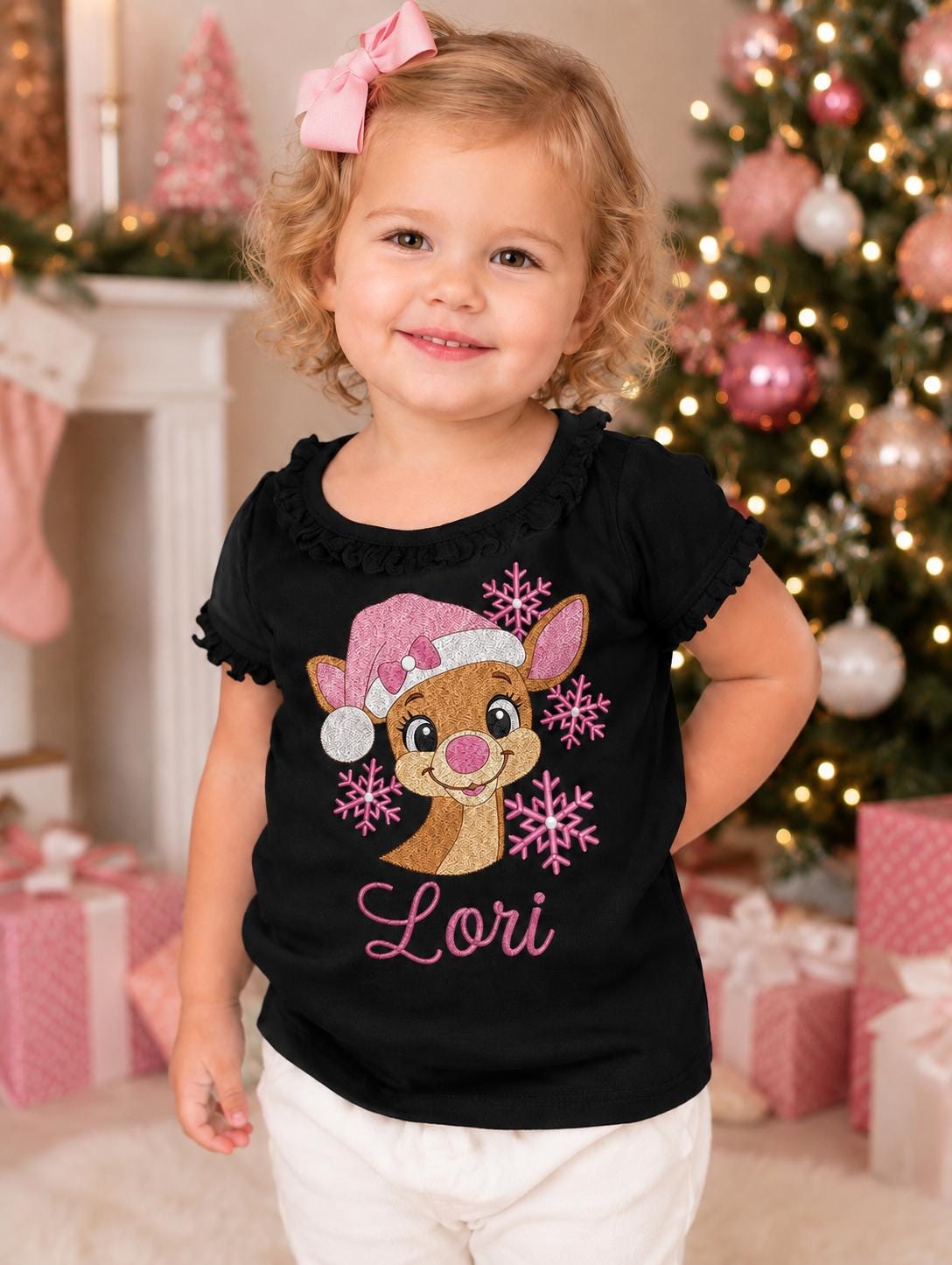 Pink Christmas Reindeer Toddler Tee
