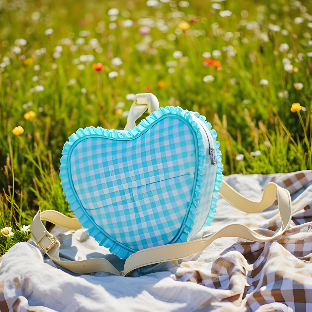 Personalized Aqua Gingham Heart Shaped Backpack-Great Size!