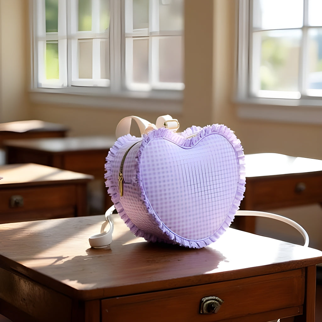 Personalized Purple Gingham Heart Shaped Backpack-Great Size!
