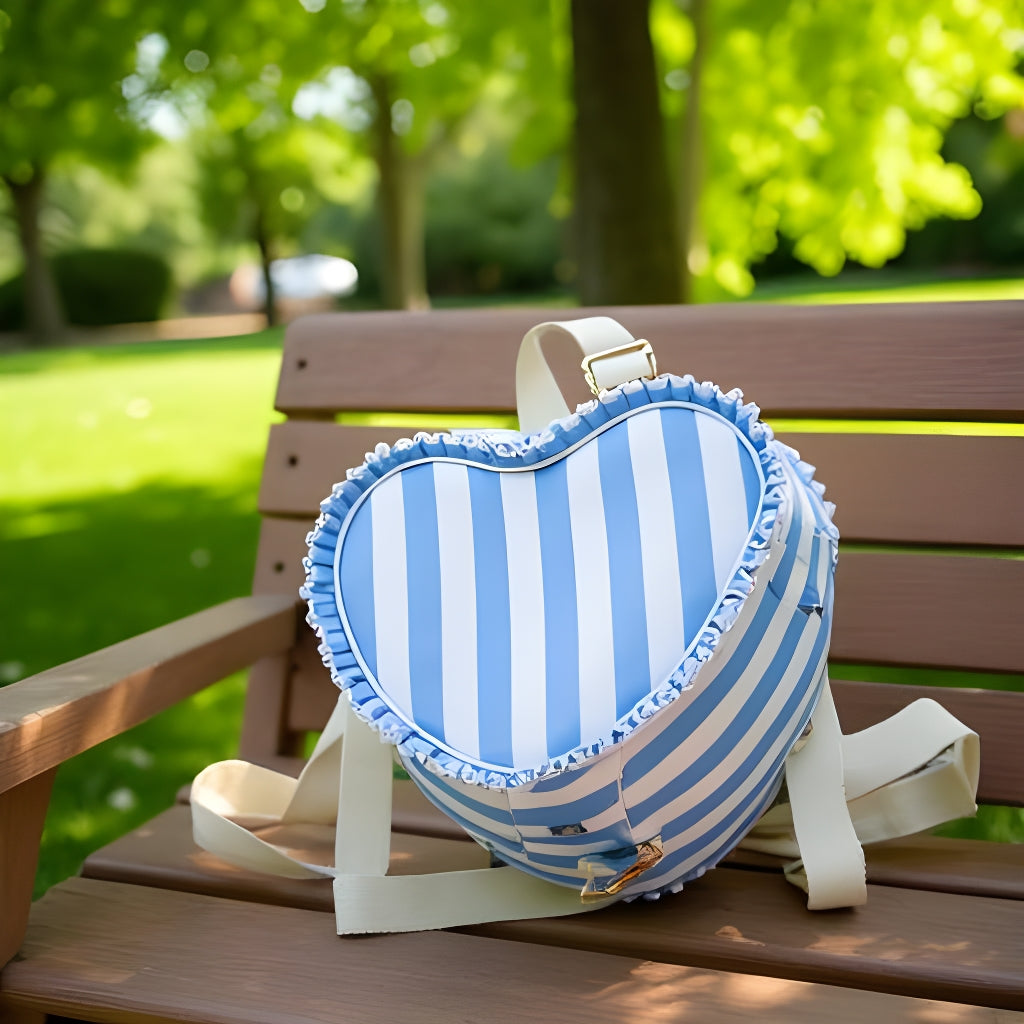 Personalized Blue Stripe Heart Shaped Backpack-Great Size!