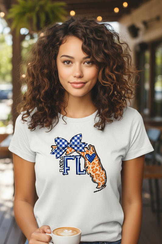 Gameday State of Florida/Preppy Orange and Blue Design/ladies graphic T-Shirt
