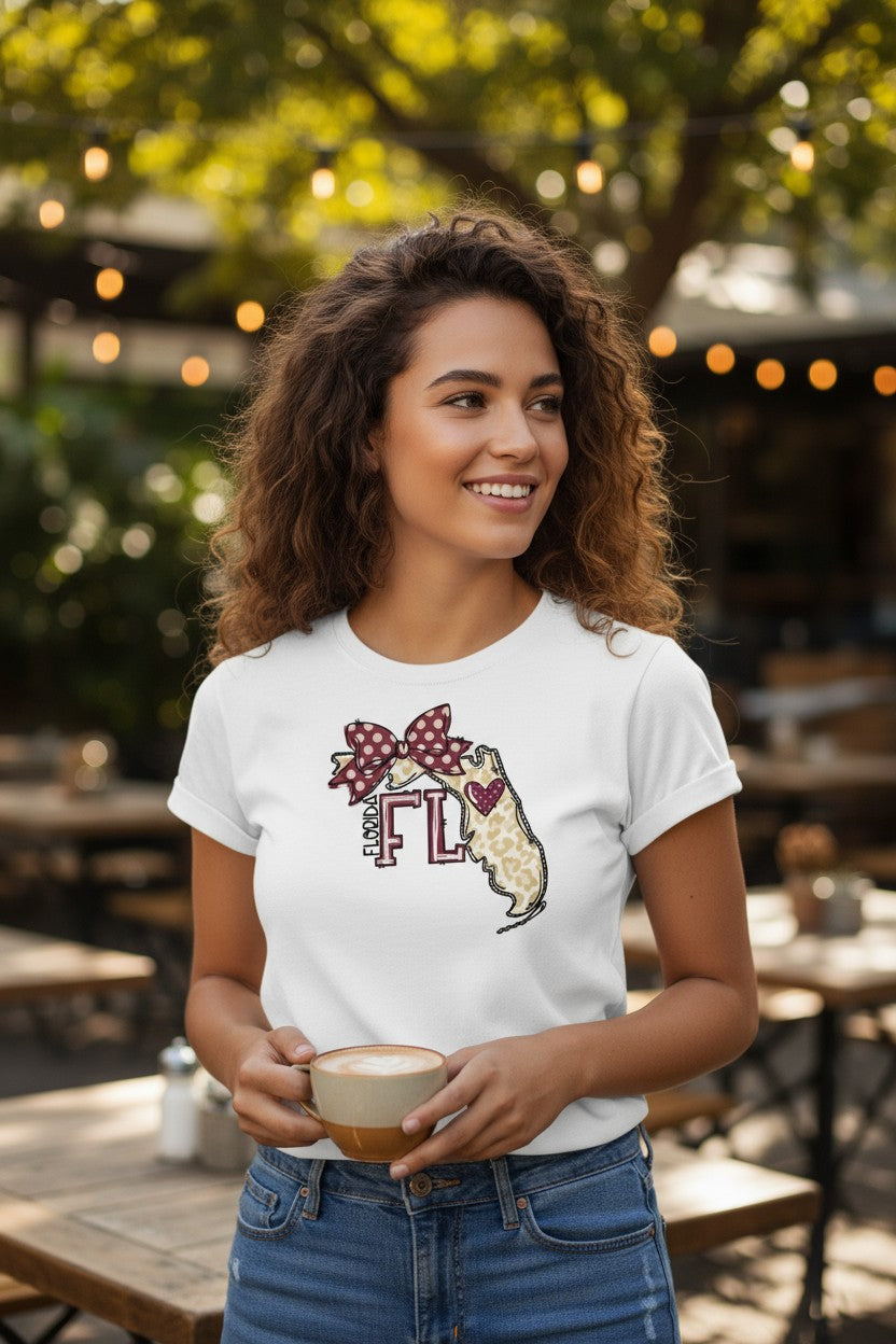 Preppy Garnet and Gold/ Gameday State of Florida design/ladies graphic T-Shirt