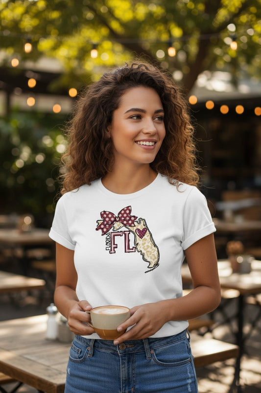 Preppy Garnet and Gold/ Gameday State of Florida design/ladies graphic T-Shirt