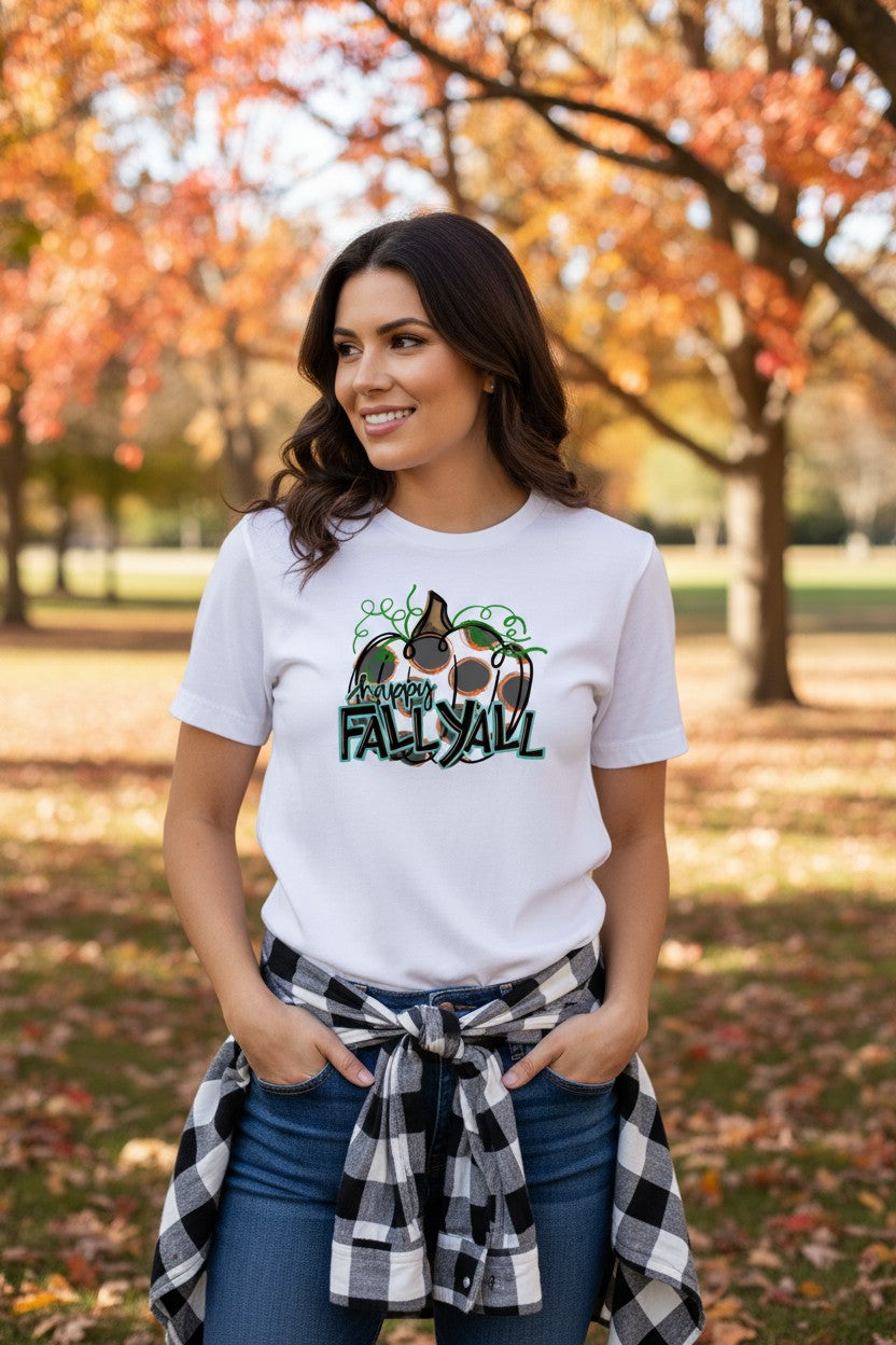 Happy Fall Y'all Design Graphic T-Shirt
