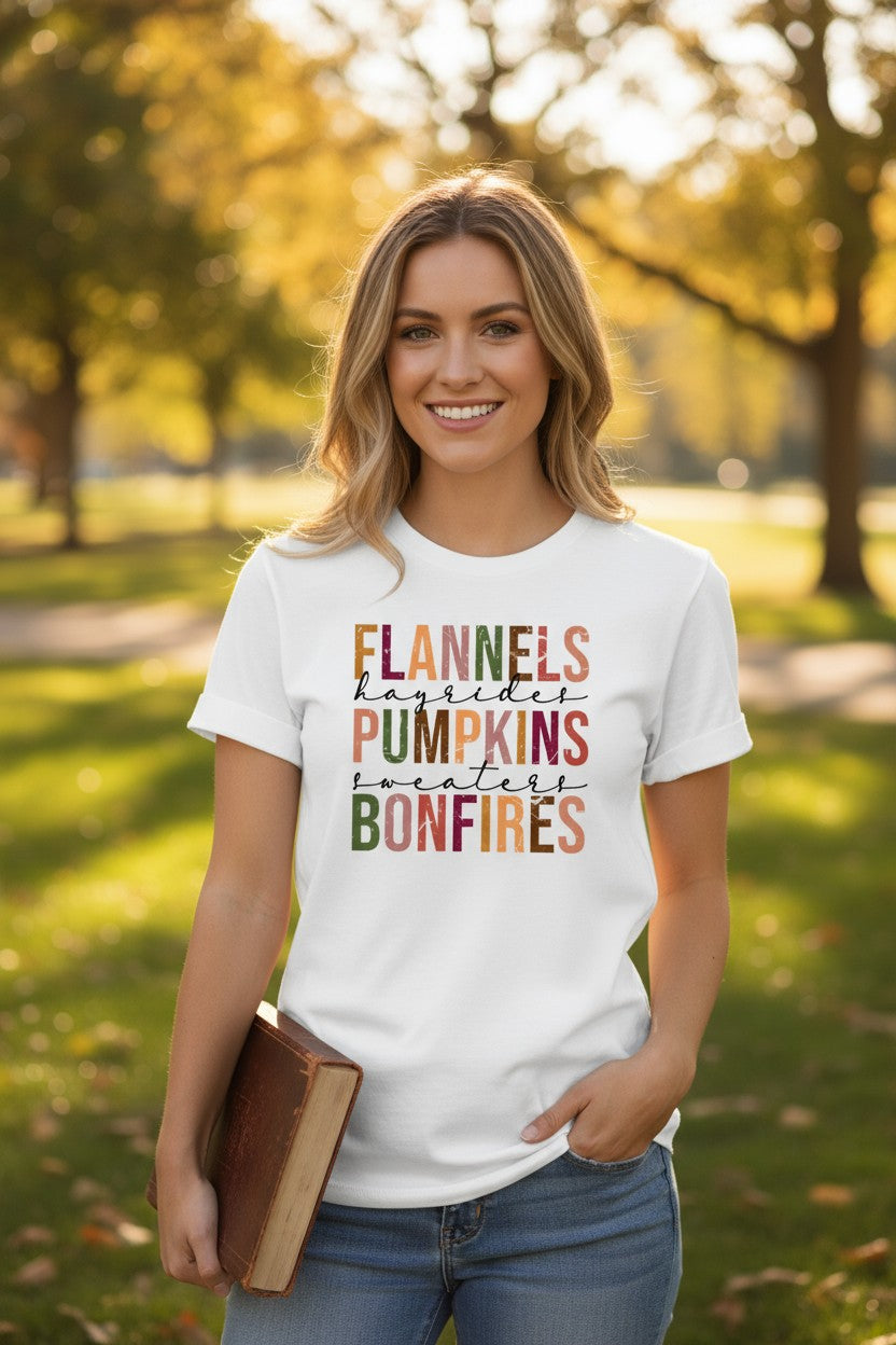 Flannels,Pumpkins,Bonfires Design Graphic T-Shirt