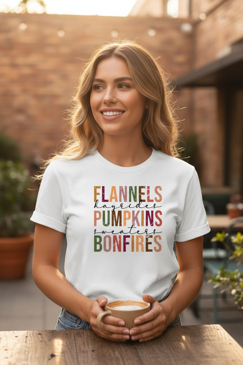 Flannels,Pumpkins,Bonfires Design Graphic T-Shirt