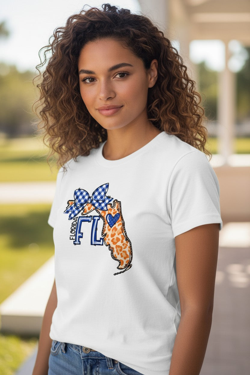 Gameday State of Florida/Preppy Orange and Blue Design/ladies graphic T-Shirt