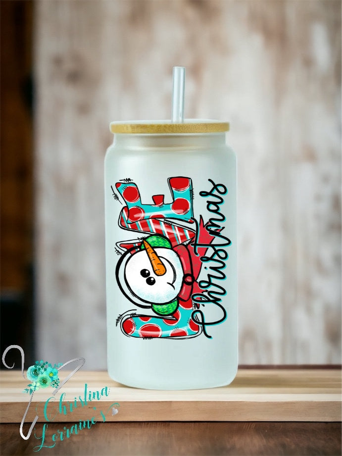 Love Christmas/Snowman Design 16 oz glass tumbler/can/mug – Christina  Lorraine's
