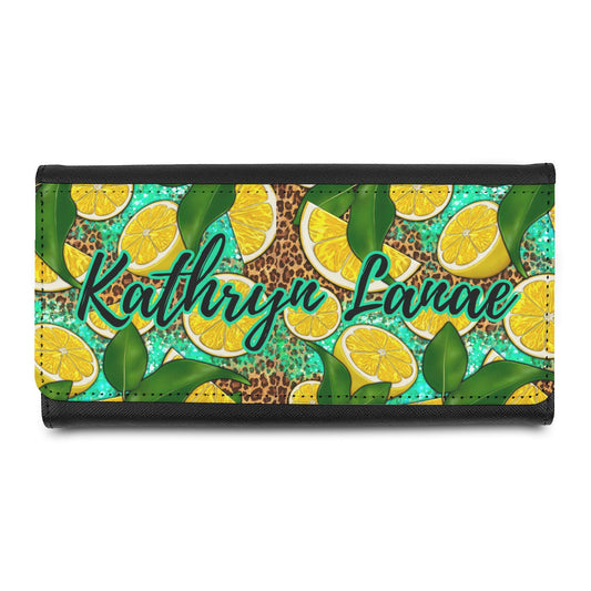 Personalized Lemon, Leopard Design/2 design options/stacked design or horizontal/ Wallet