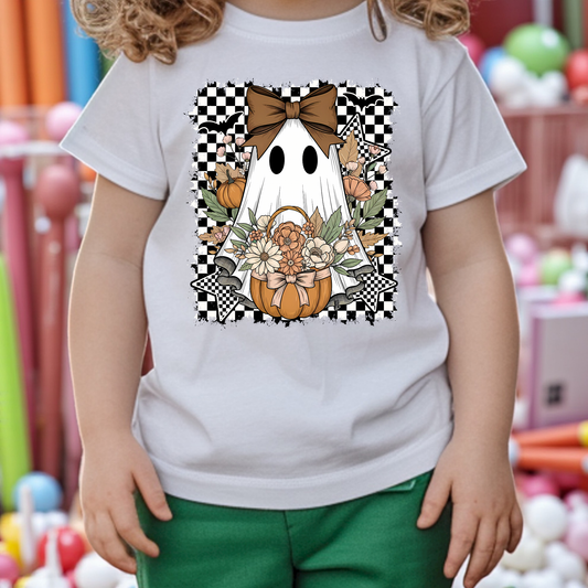 Retro Halloween Floral Fall Ghost Lace, Halloween Checkered, Floral fall, Autumn, Spooky, Floral Halloween, Spooky vibes Design Halloween Shirt