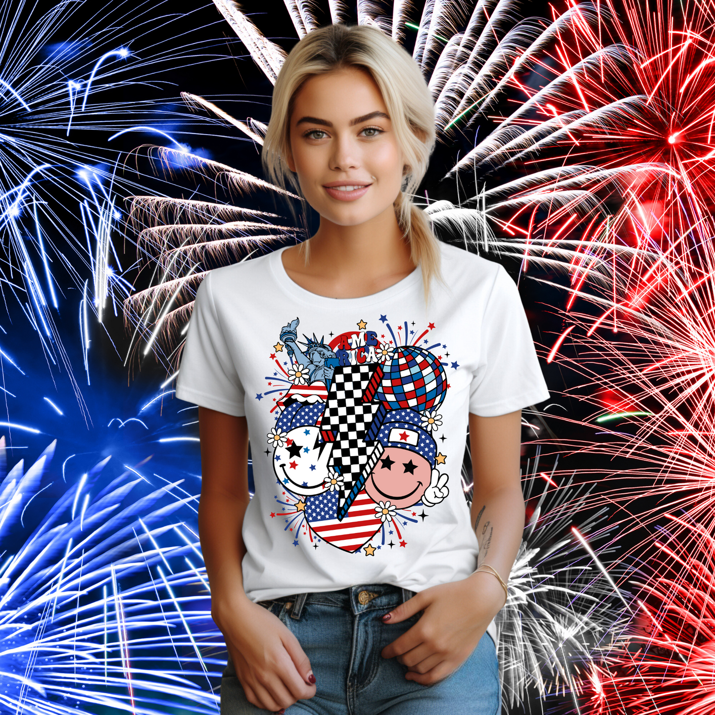 CELEBRATE AMERICA RETRO DESIGN/LADIES GRAPHIC TEE