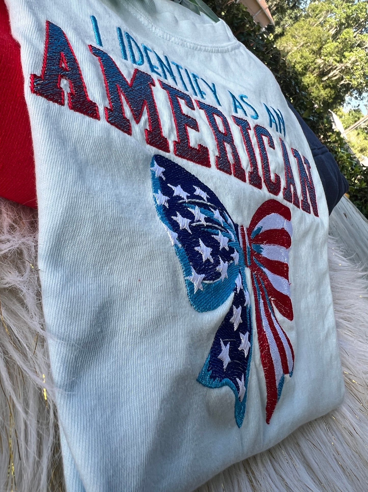 I Identify As An American Design Embroidery T-Shirt