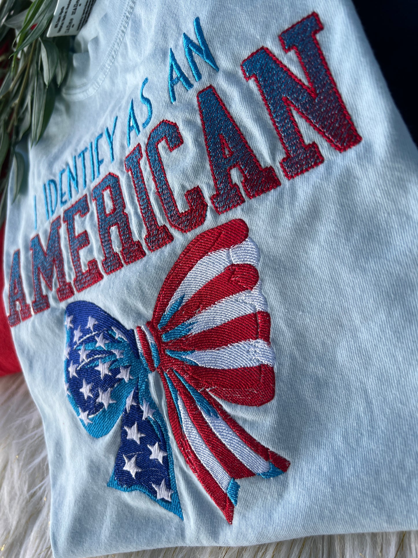 I Identify As An American Design Embroidery T-Shirt