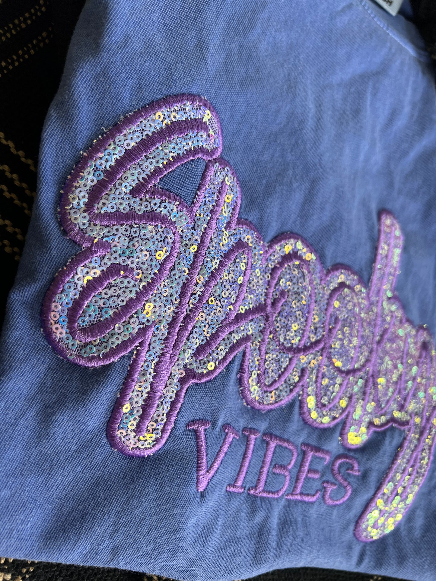 Spooky Vibes Halloween Sequins Design Embroidery T-Shirt