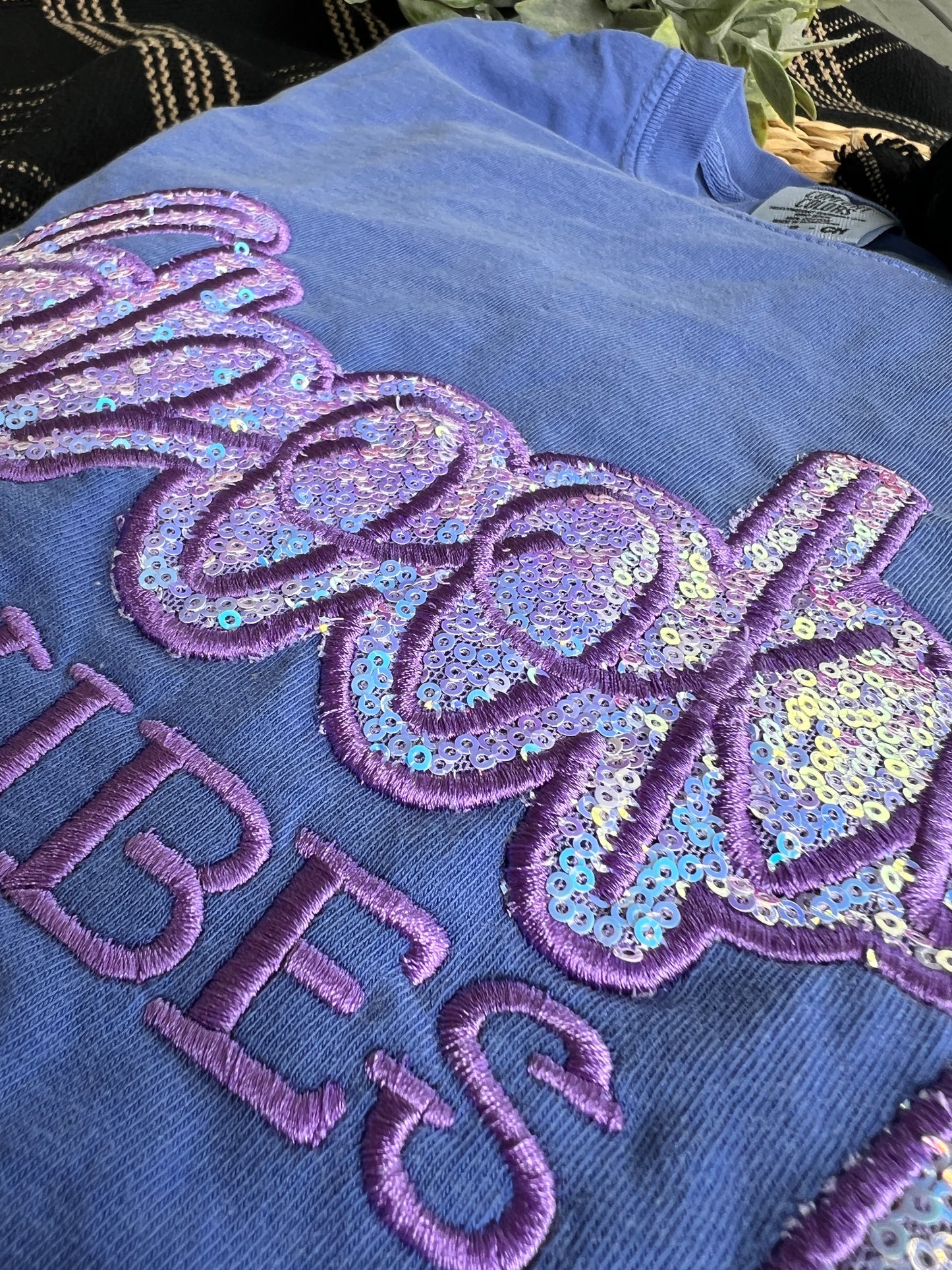 Spooky Vibes Halloween Sequins Design Embroidery T-Shirt