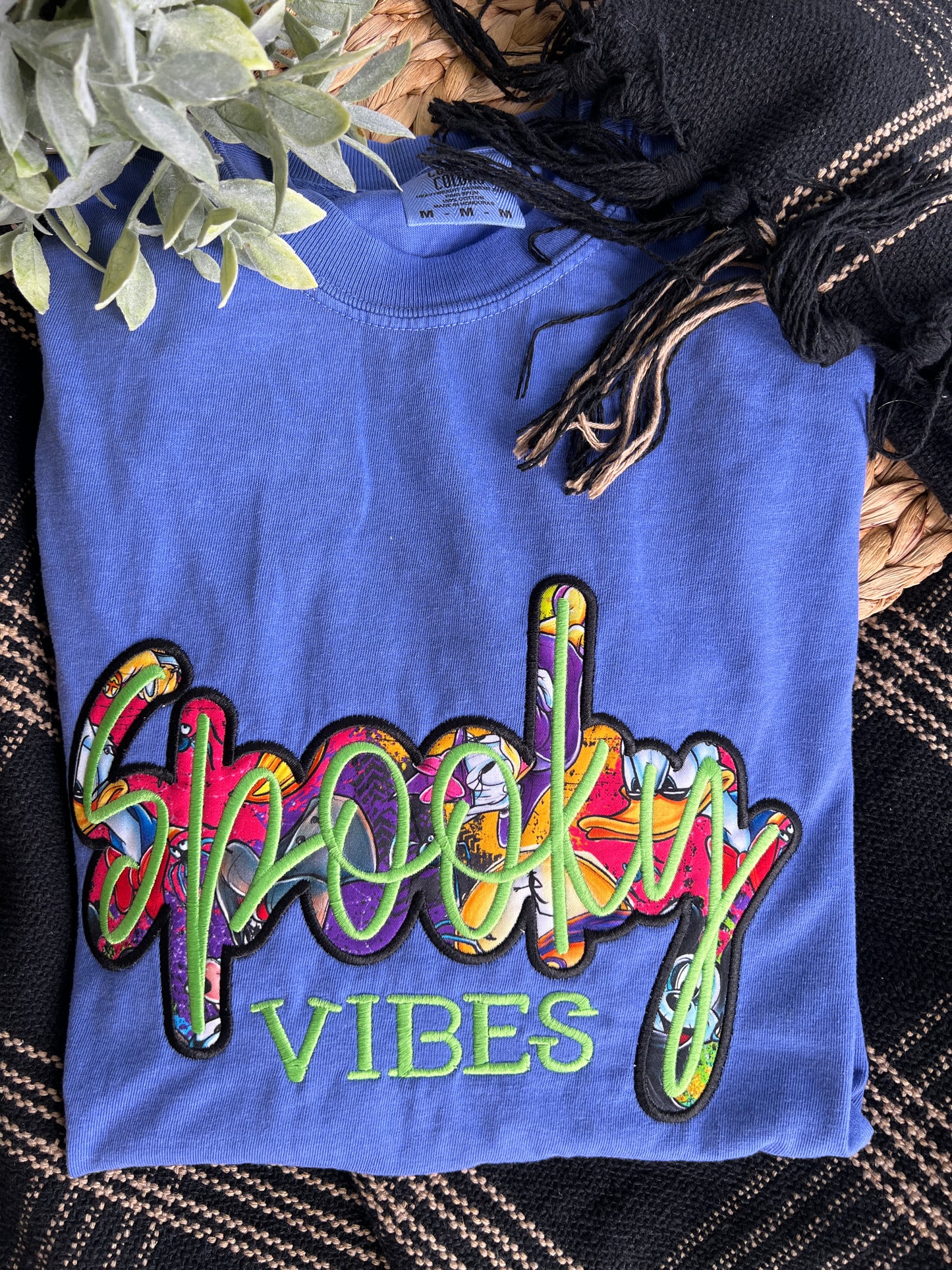 Spooky Vibes Halloween Disney Fabric Design Embroidery T-Shirt