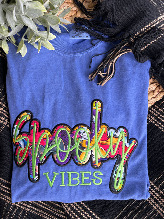 Spooky Vibes Halloween Disney Fabric Design Embroidery T-Shirt