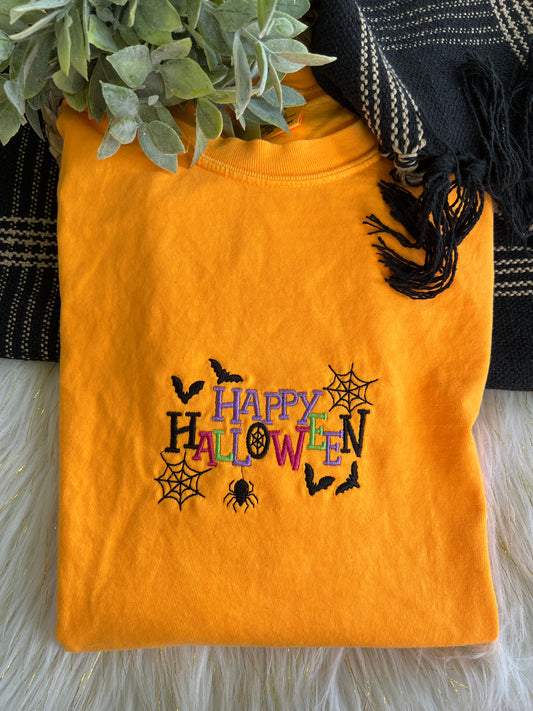 Happy Halloween Design Embroidery T-Shirt