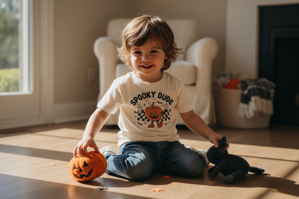 Spooky Dude Embroidery Kids Shirt