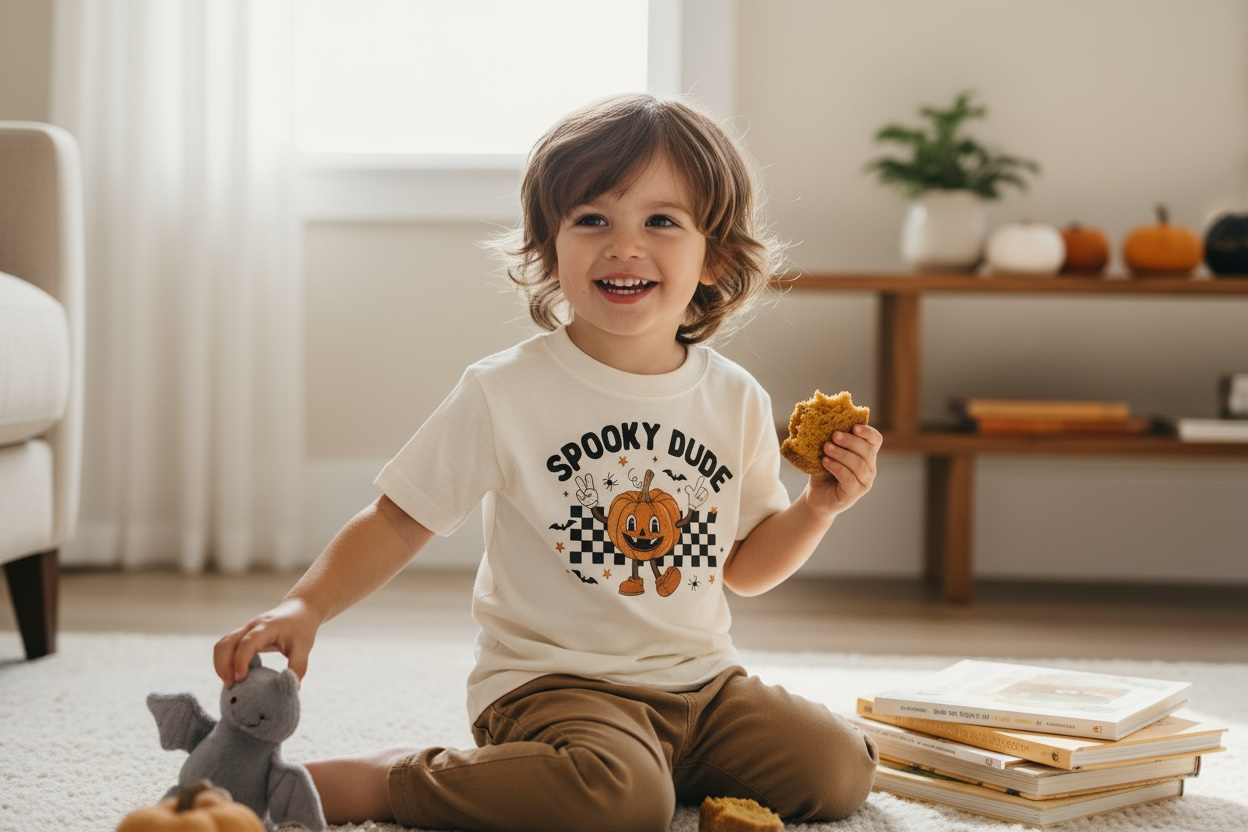 Spooky Dude Embroidery Kids Shirt