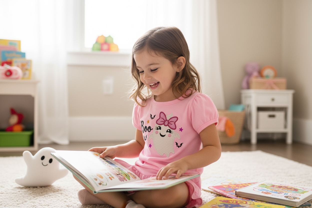 Boo Cute Ghost Embroidery Kids Shirt