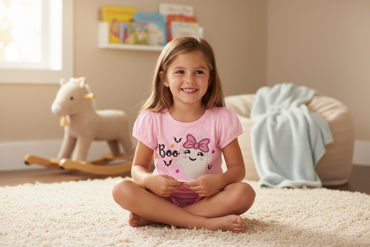 Boo Cute Ghost Embroidery Kids Shirt