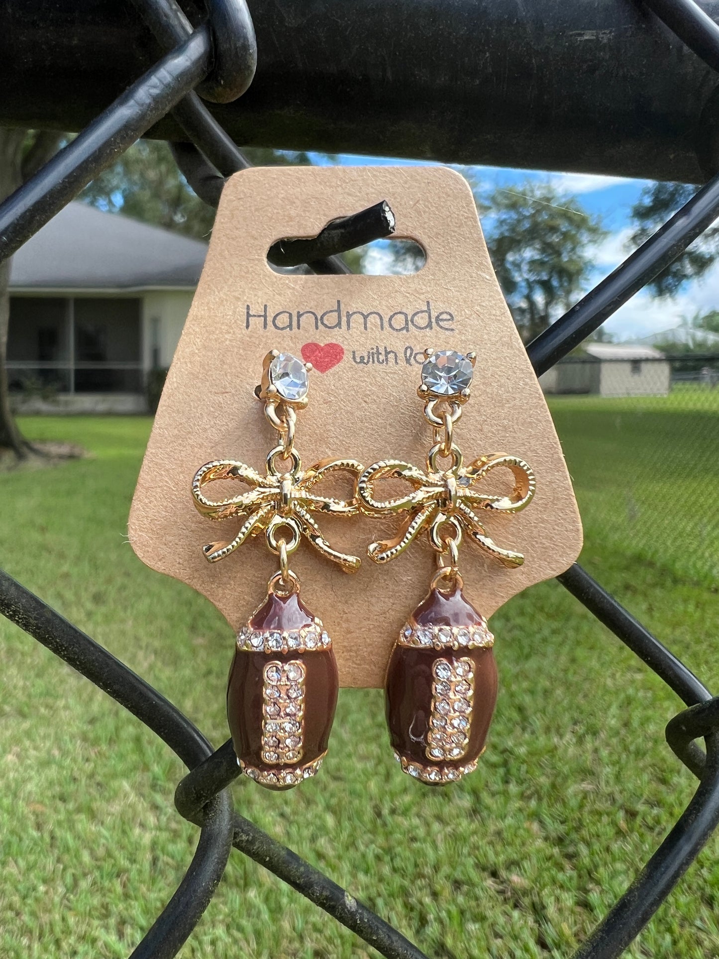 DANGLE RHINESTONE FOOTBALL EARRINGS
