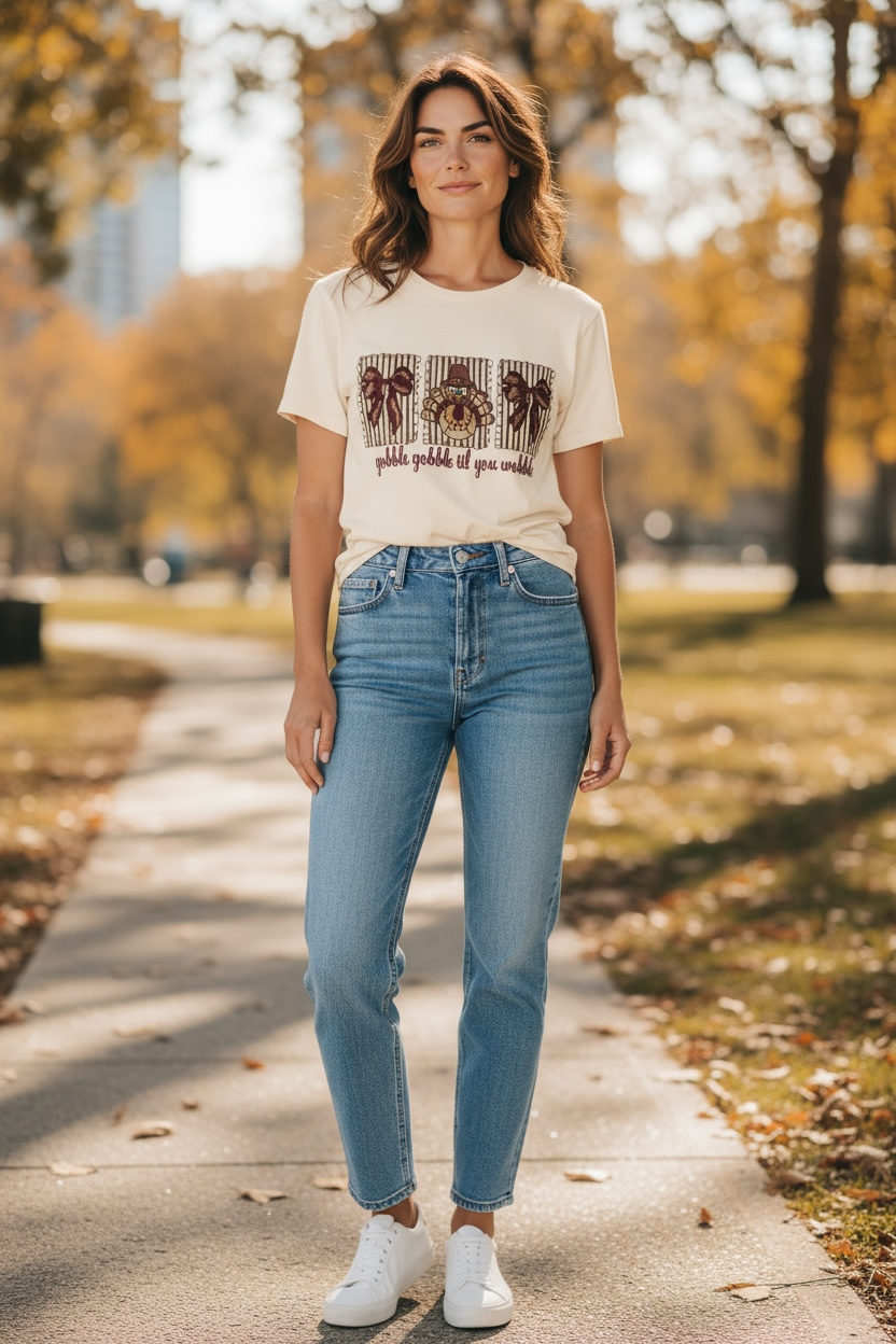 Gobble Till You Wobble Thanksgiving Design Plus Size Embroidery Shirt