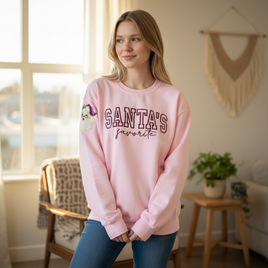 Santa's Favorite Design with Sleeve Detail Light Pink Sweatshirt