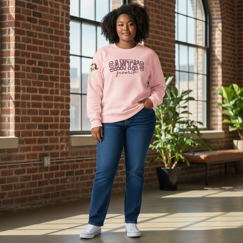 Santa's Favorite Design with Sleeve Detail Light Pink Sweatshirt