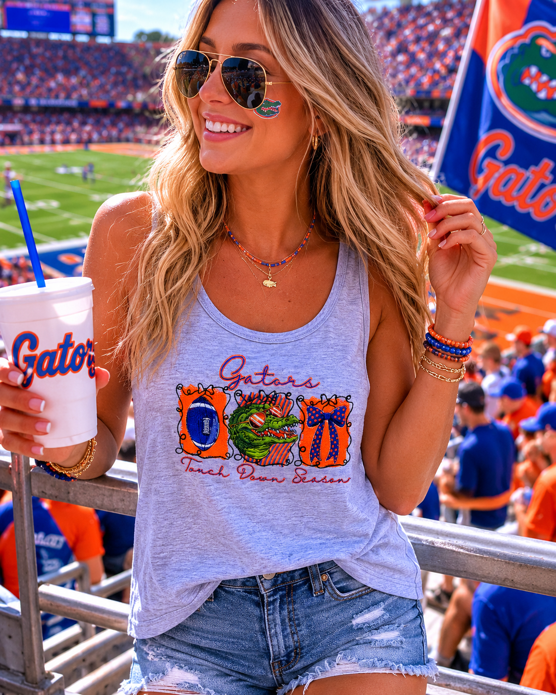 GATORS TOUCHDOWN SEASON EMBROIDERED TEE OR TANK/ MOMMY AND ME SIZES