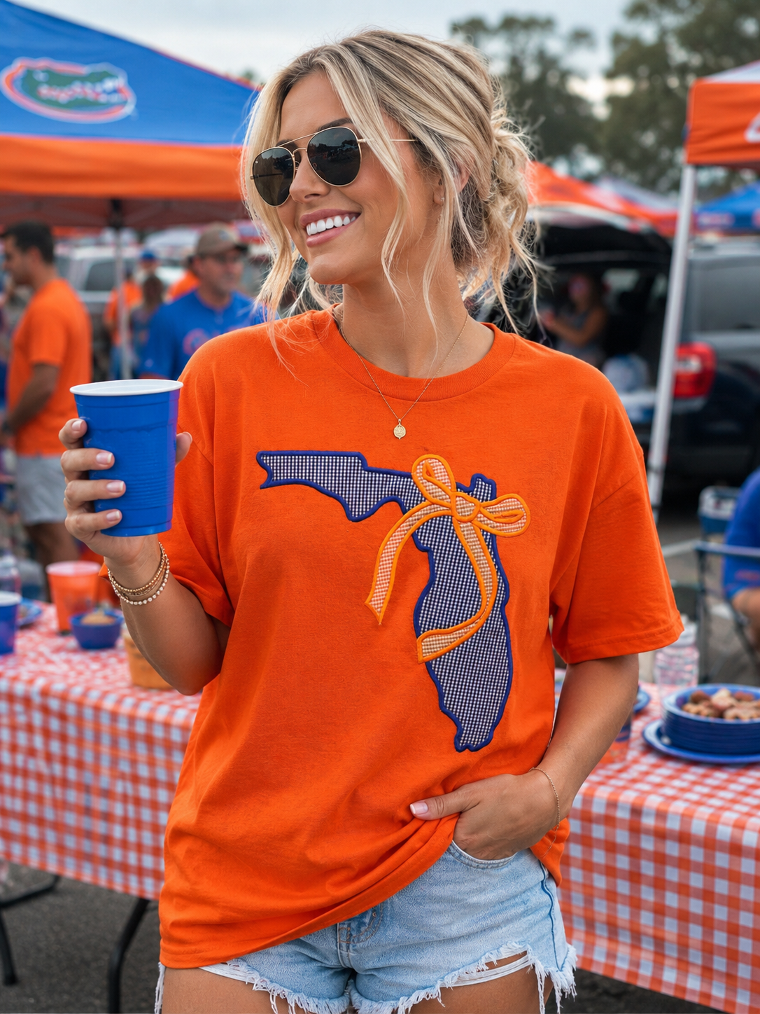 Florida Gingham Bow Appliqué Tee – Game Day Collection