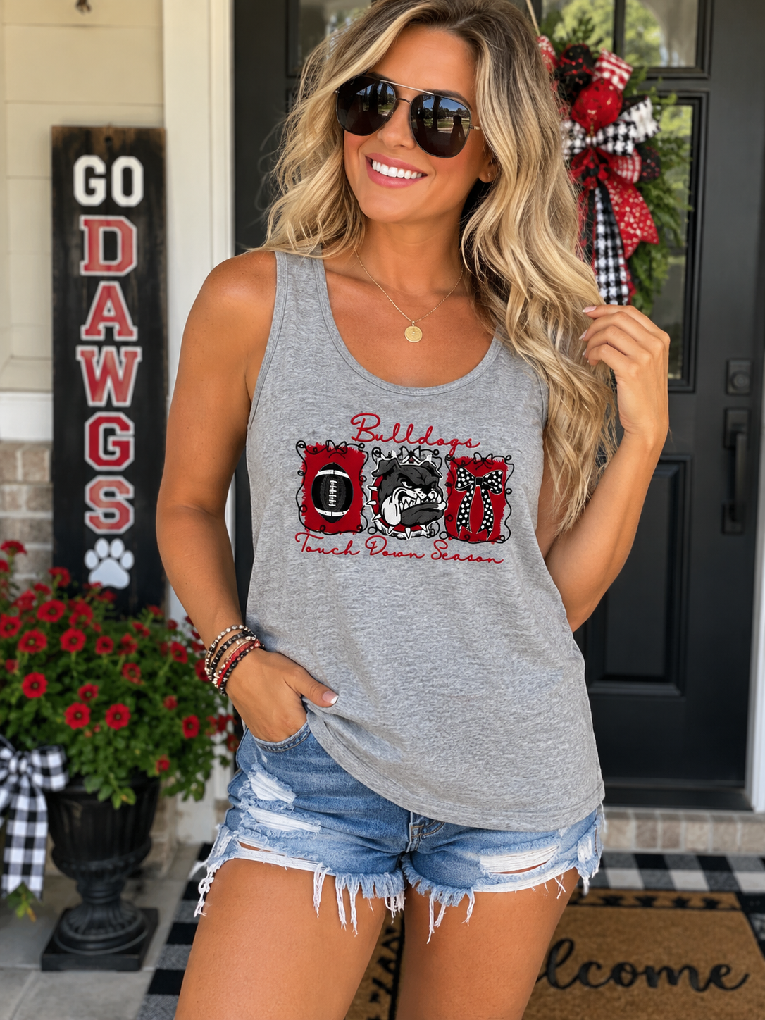Touchdown season/bulldogs embroidered tee or tank/ mommy and me sizes