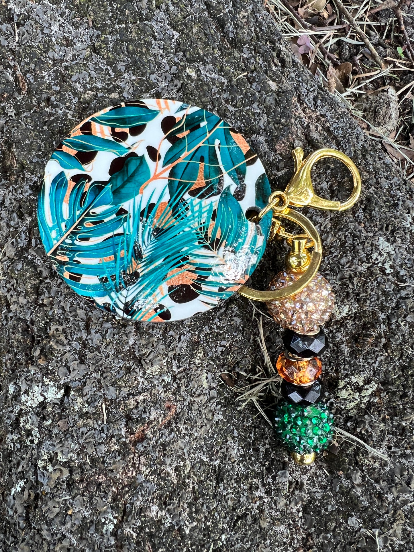 Bauble Bead Keychain With 3" Tropical Palms-Leopard Design