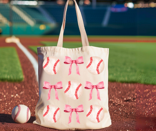 Coquette Bows and Baseballs Girl Canvas Tote Bag