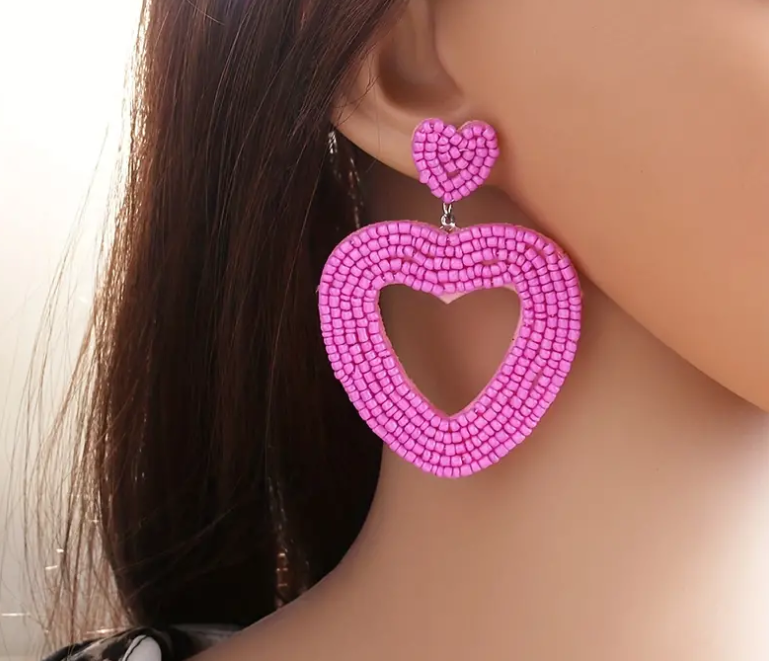 Heart Shape Beaded Dangle Earrings