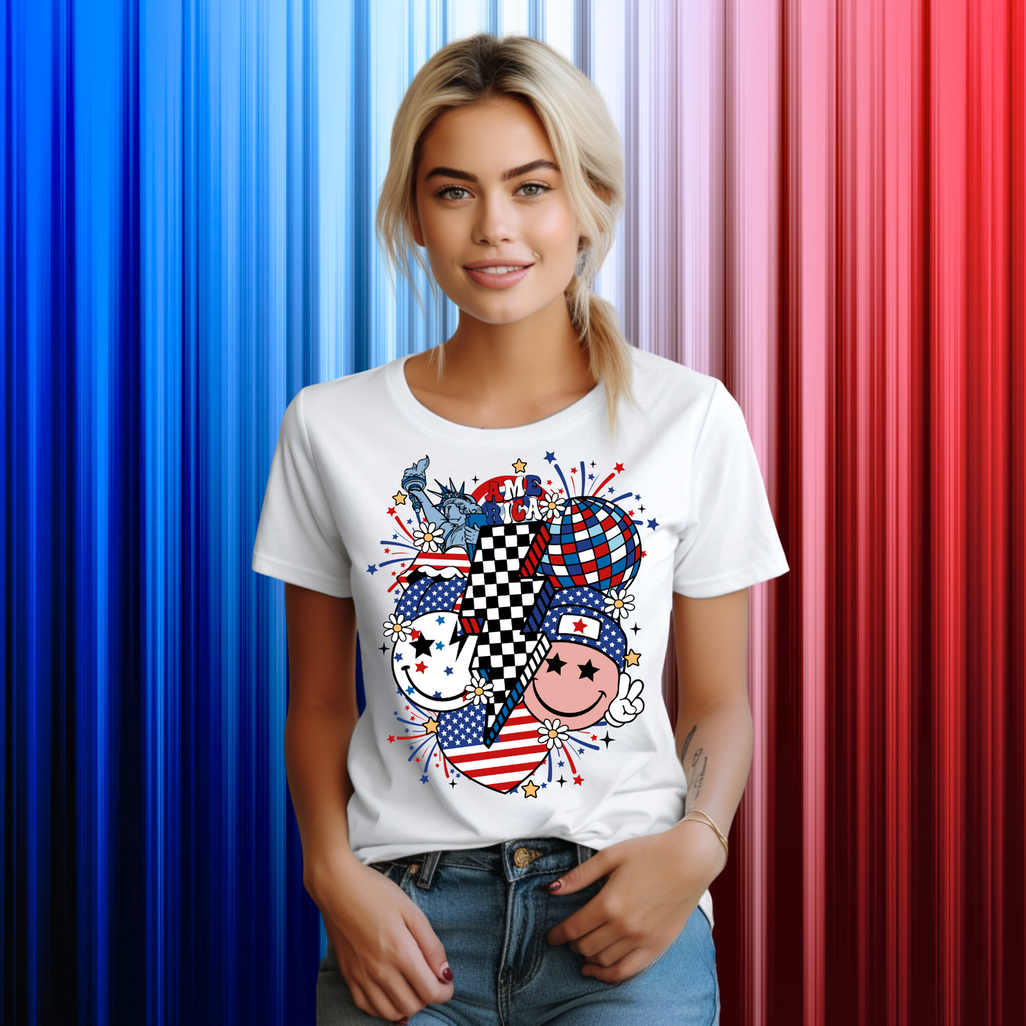 CELEBRATE AMERICA RETRO DESIGN/LADIES GRAPHIC TEE