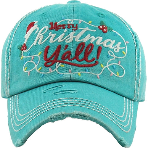Distressed Merry Christmas Y'all Trucker Embroidered Hat