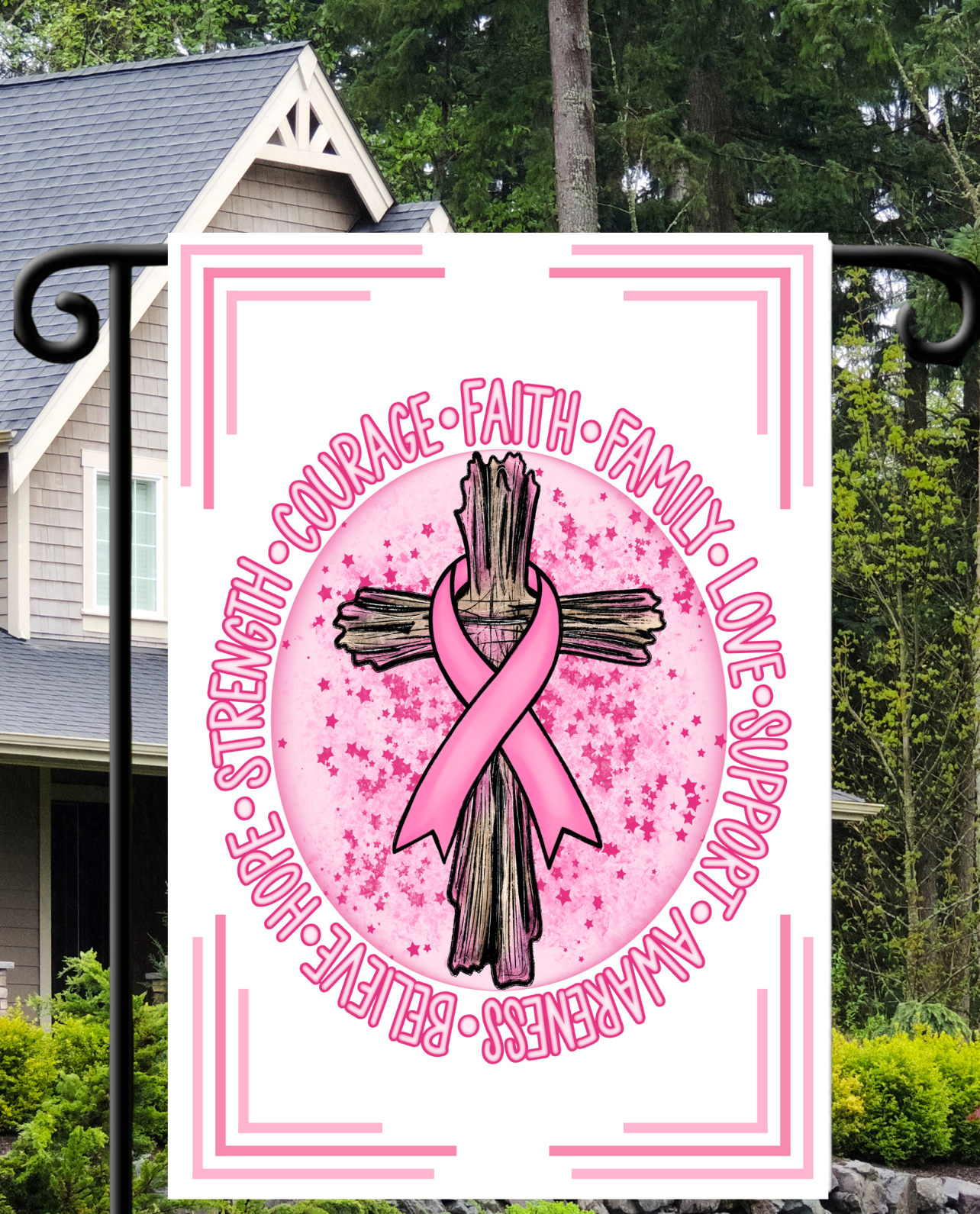 Faith, Hope, Family BREAST CANCER Design Garden Flag